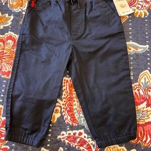 Ralph Lauren Navy Kids Jogger Pants with Red Polo Logo